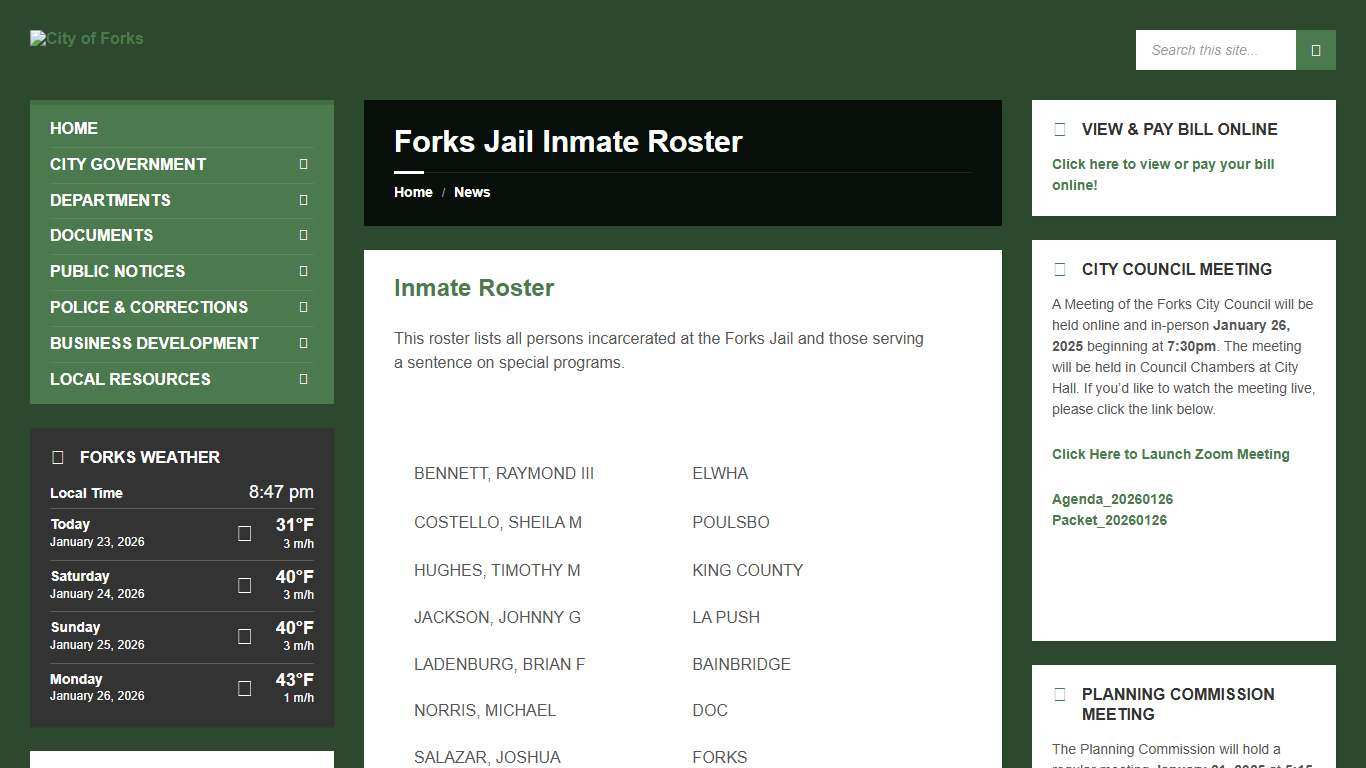 Forks Jail Inmate Roster – City of Forks